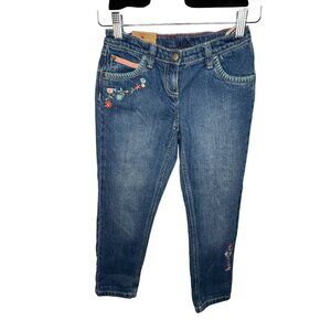 Hanna Andersson Girls Boyfriend Jeans 130 8 Floral Embroidered Adjustable Waist